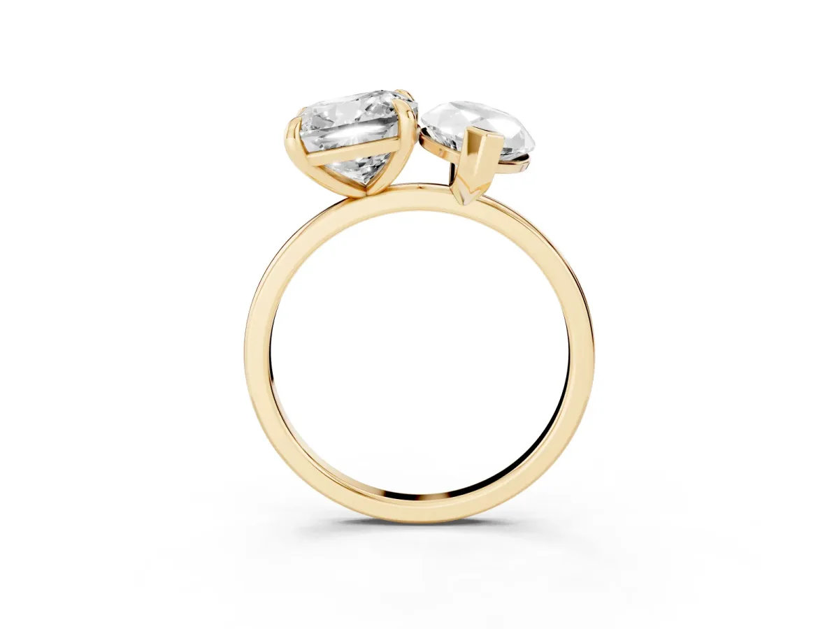 Cushion and Marquise Toi Moi Ring with Prong Setting and Plain Band Yellow gold