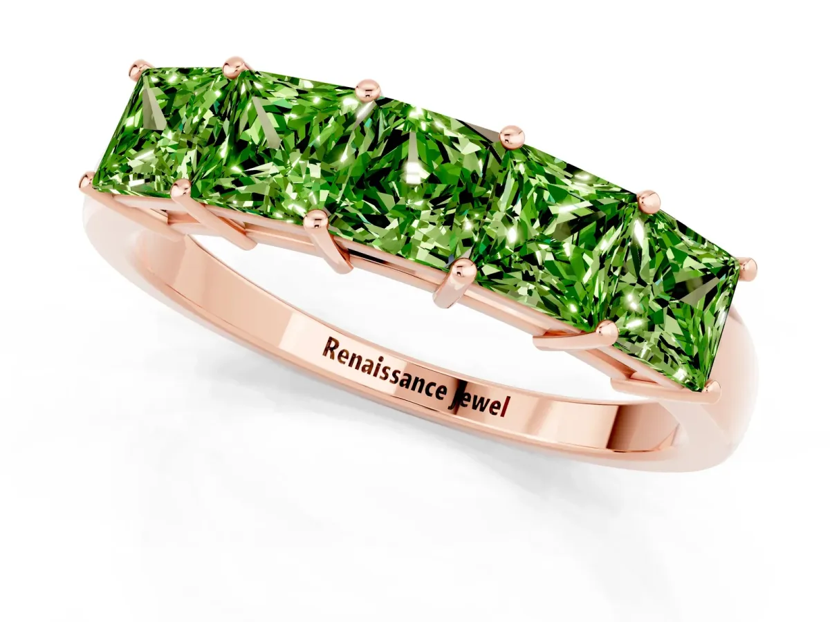 Princess Cut Five-Stone Peridot Band with Prong Setting Rose gold