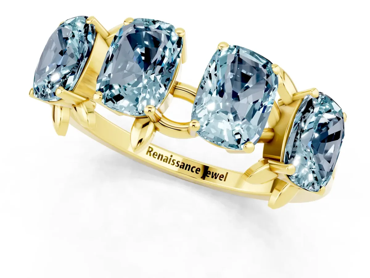 Emerald Cut Aquamarine Prong-Set Half Eternity Band Yellow gold