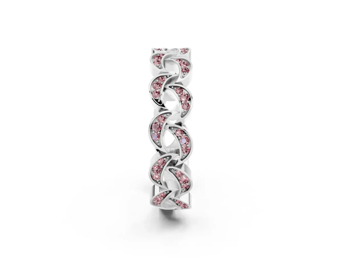 Pavé Round Morganite Interlocking Eternity Band with Bezel Prong Setting Platinum