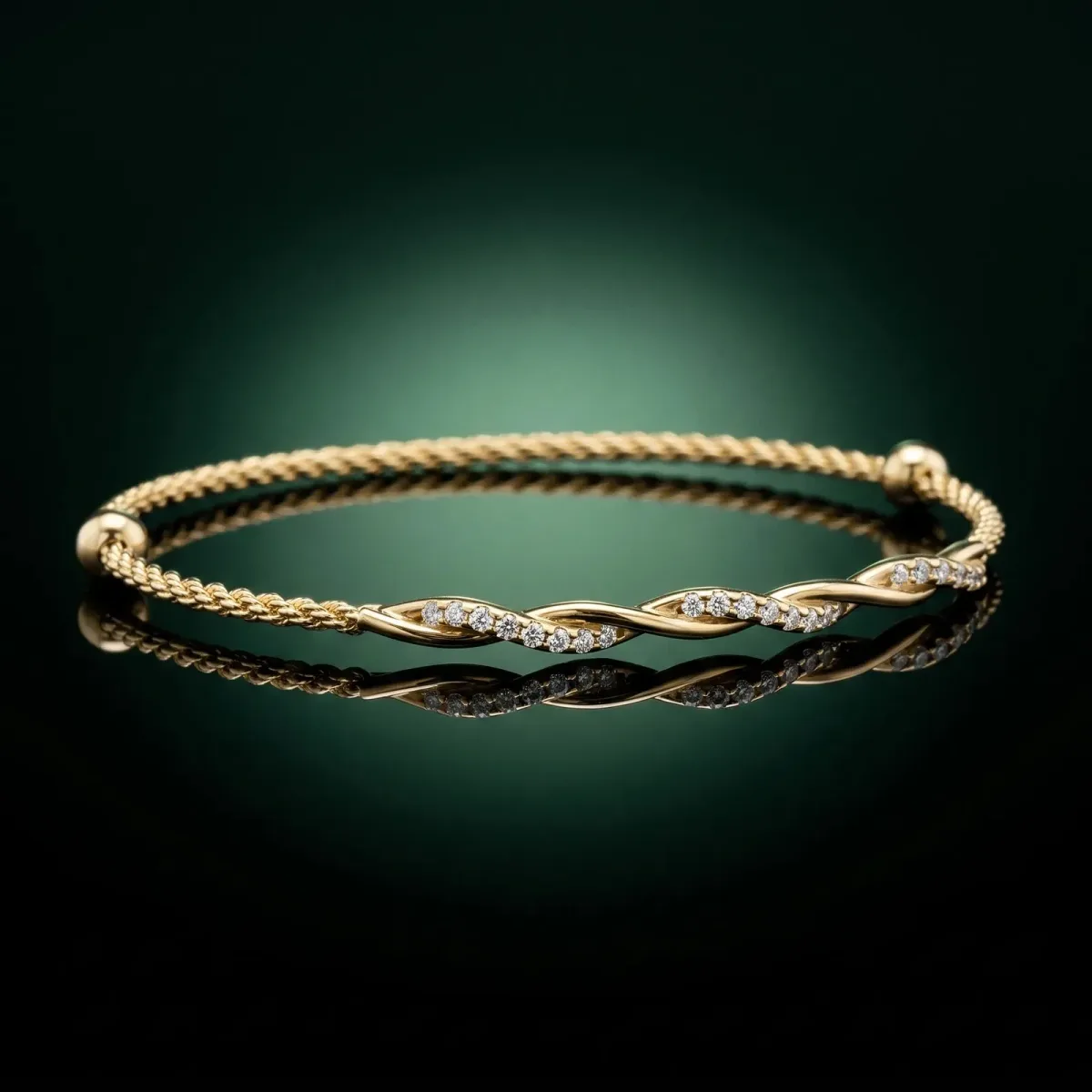 Twisted Diamond Round-Cut Cable Chain Bracelet with Bezel Setting Yellow gold