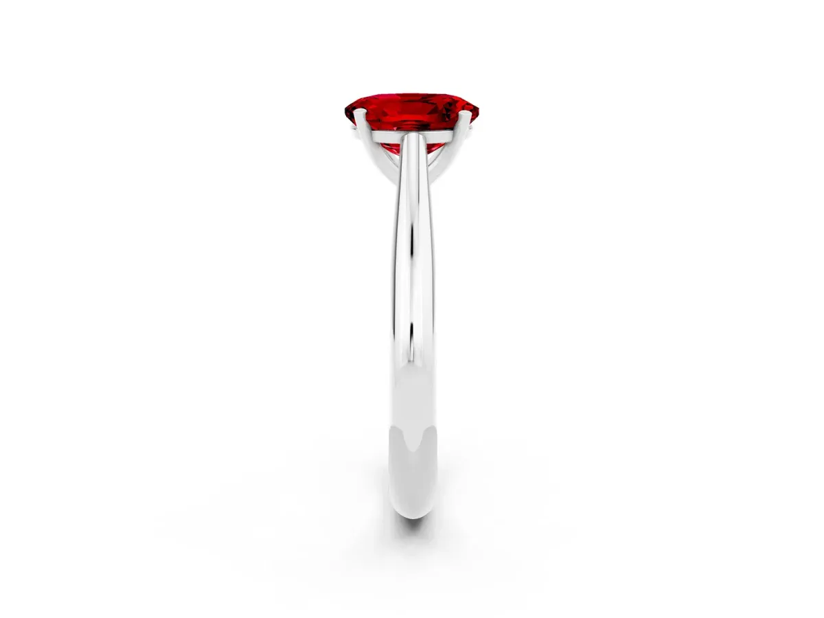 Oval Cut Ruby Solitaire Engagement Ring with Cathedral Setting and Four-Prong Mount White gold