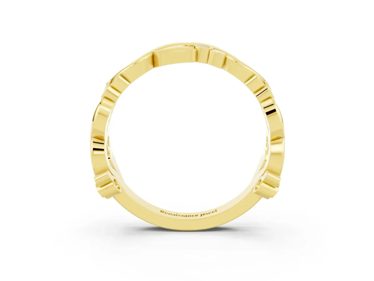 Round Moissanite Leaf Eternity Band with Bezel Setting Yellow gold