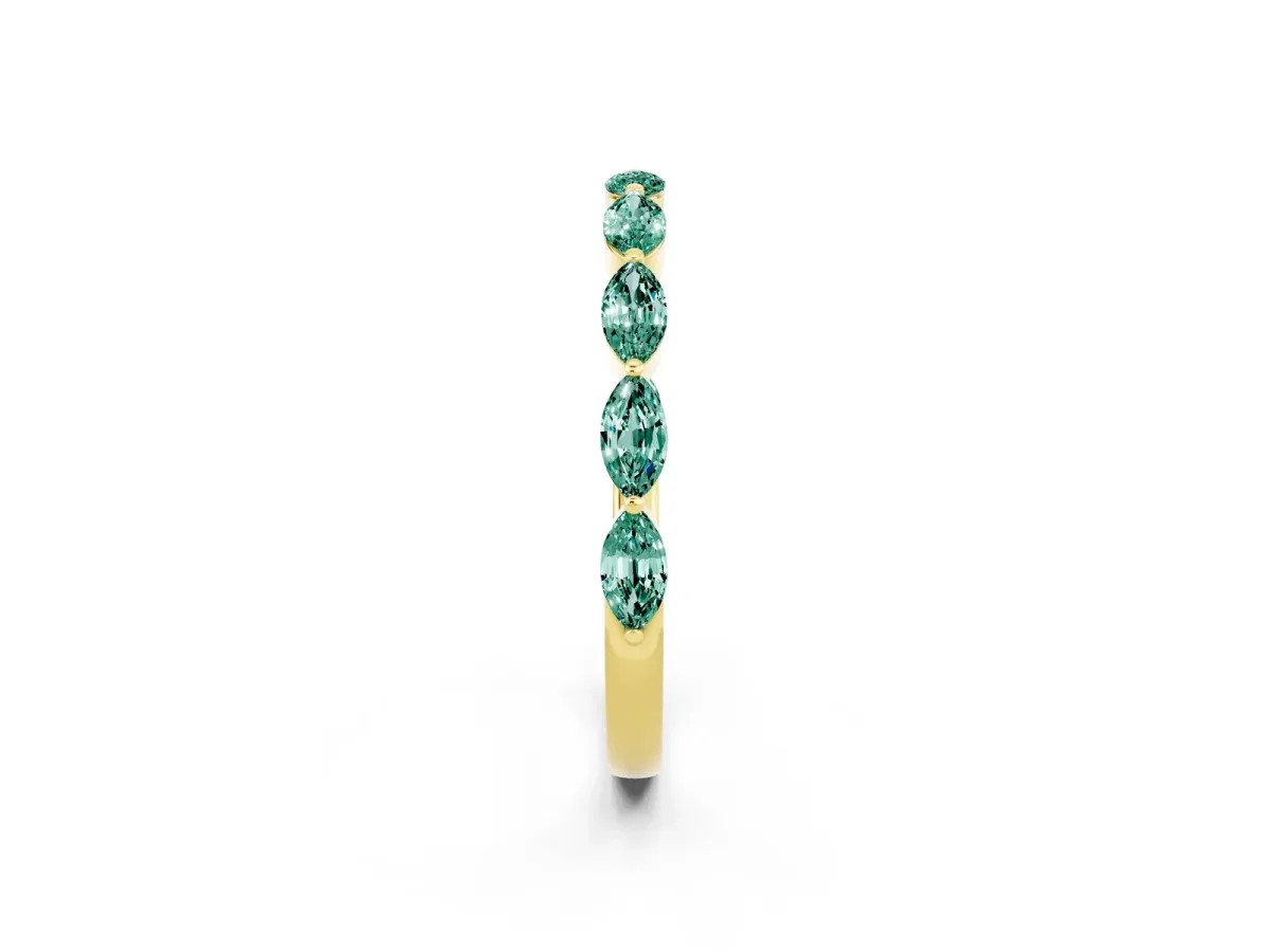 Marquise Green Sapphire Half Eternity Band with Prong Setting Yellow gold