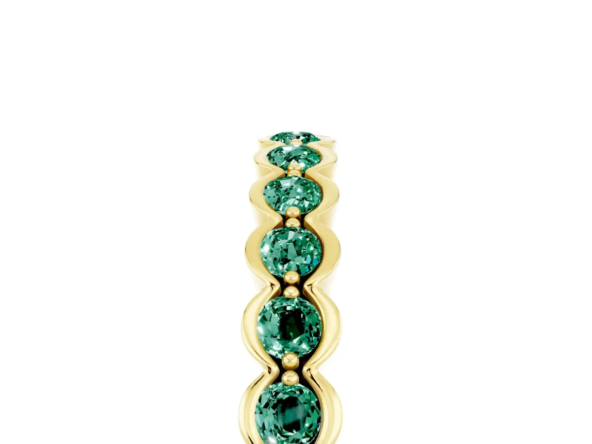Round Green Sapphire Bezel Set Eternity Band Yellow gold