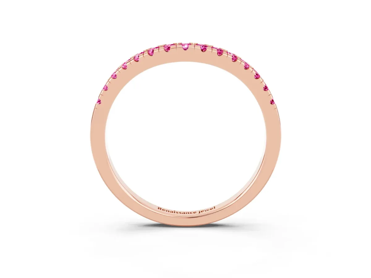 Pink Sapphire Pavé Curved Wedding Band Rose gold