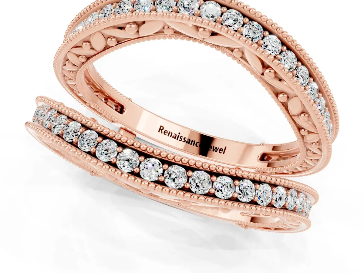 Round Moissanite Milgrain Eternity Band with Channel Setting Rose gold