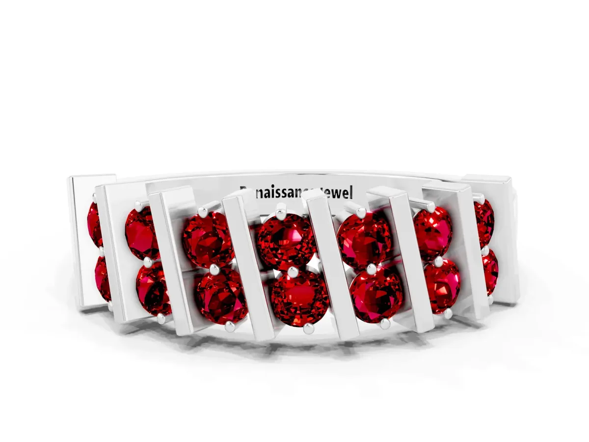Channel Set Round Ruby Anniversary Band with Vertical Prongs White gold