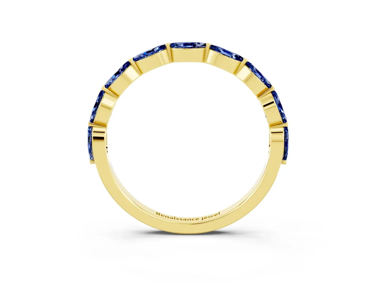 Marquise Blue Sapphire Half Eternity Band with Prong Setting Yellow gold