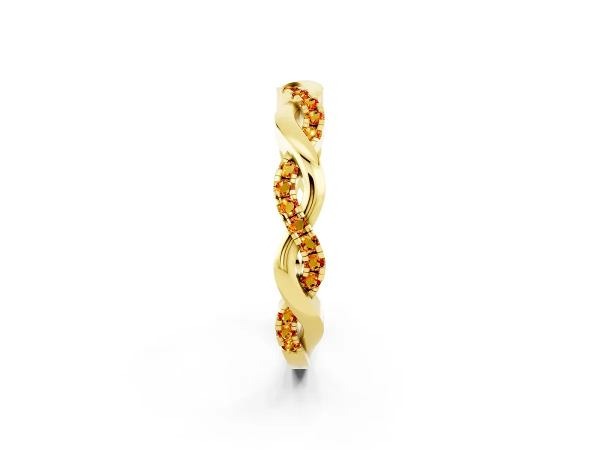Round Citrine Twist Eternity Band with Pavé Setting Yellow gold