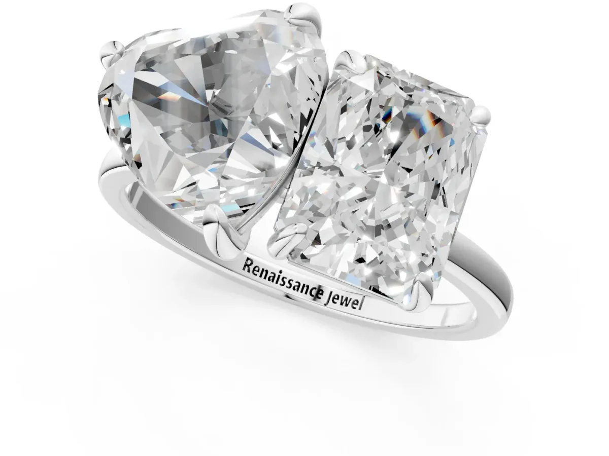 Radiant and Heart Toi Moi Ring with Prong Setting and Plain Band Silver
