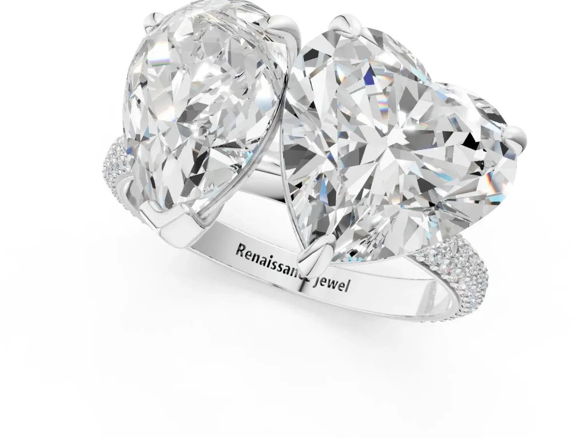 Pear and Heart Toi Moi Ring with Prong Setting and Micro Pave Band Silver