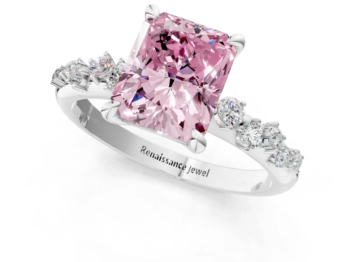 Fancy Pink Radiant Cut Cut Diamond Vine Band with Four-Prong Setting Platinum