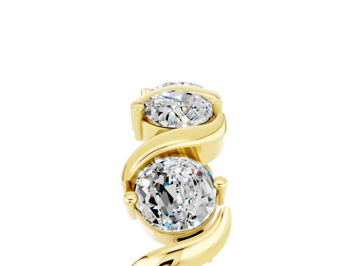 Round Moissanite Half Eternity Band with Wave Prong Setting Yellow gold