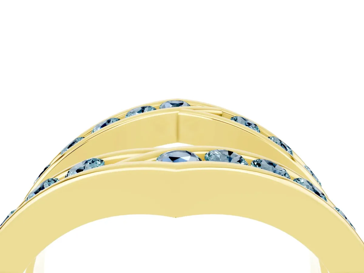 Round Aquamarine Channel-Set Chevron Band Yellow gold