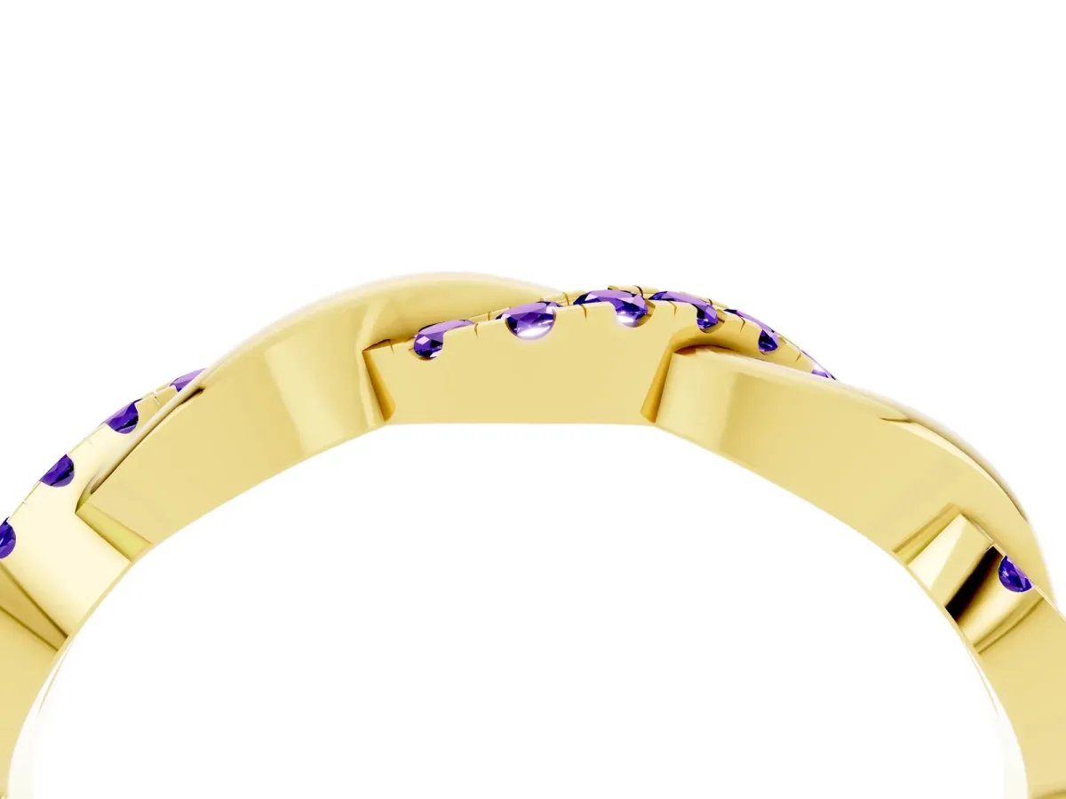 Round Tanzanite Twist Eternity Band with Pavé Setting Yellow gold