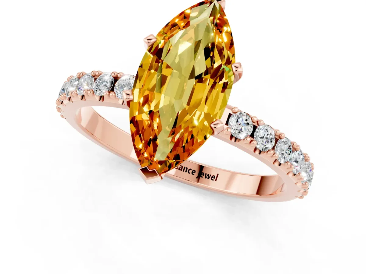 Marquise Cut Citrine Solitaire Pavé Band with Four-Prong Setting Rose gold