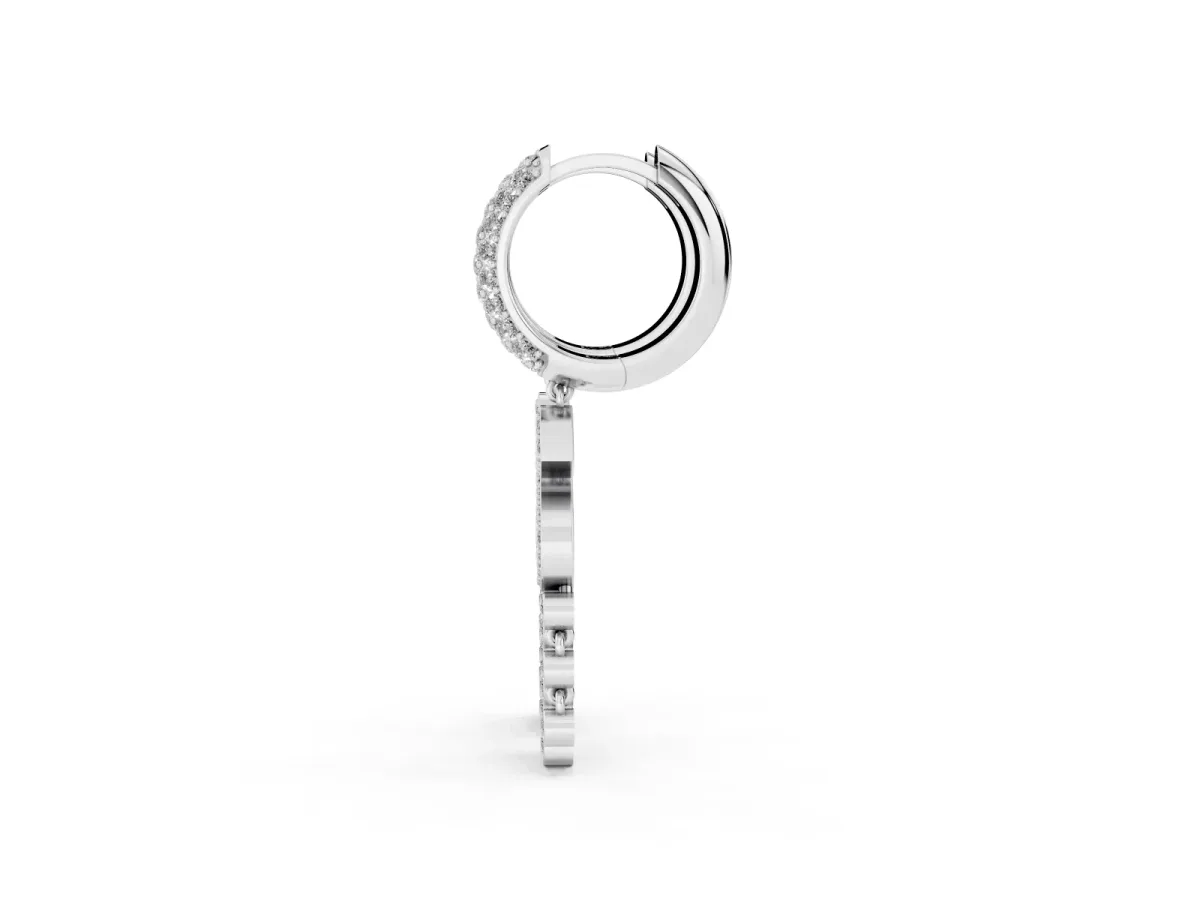 Round Diamond Initial S Huggie Hoop Earrings Silver