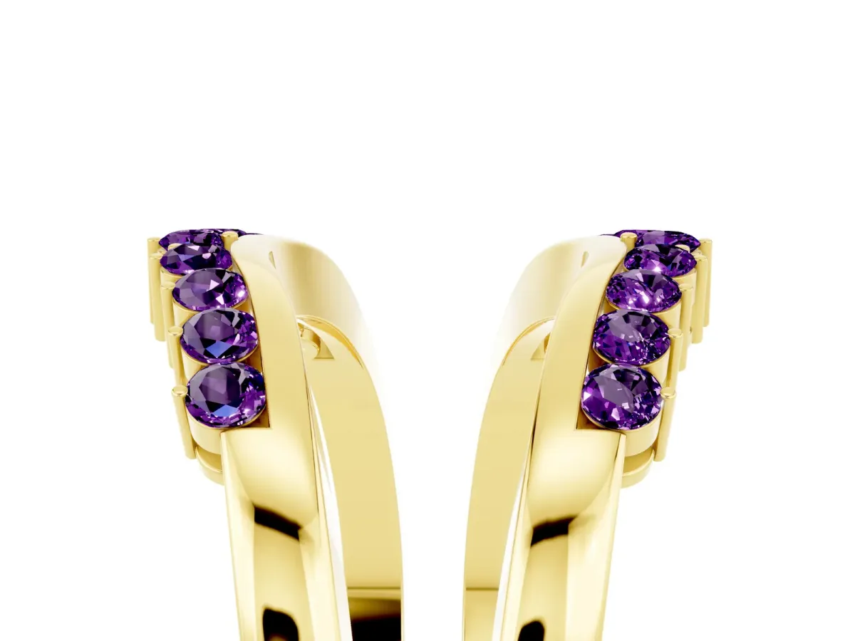 Round Amethyst Chevron Contour Band with Prong Setting Yellow gold