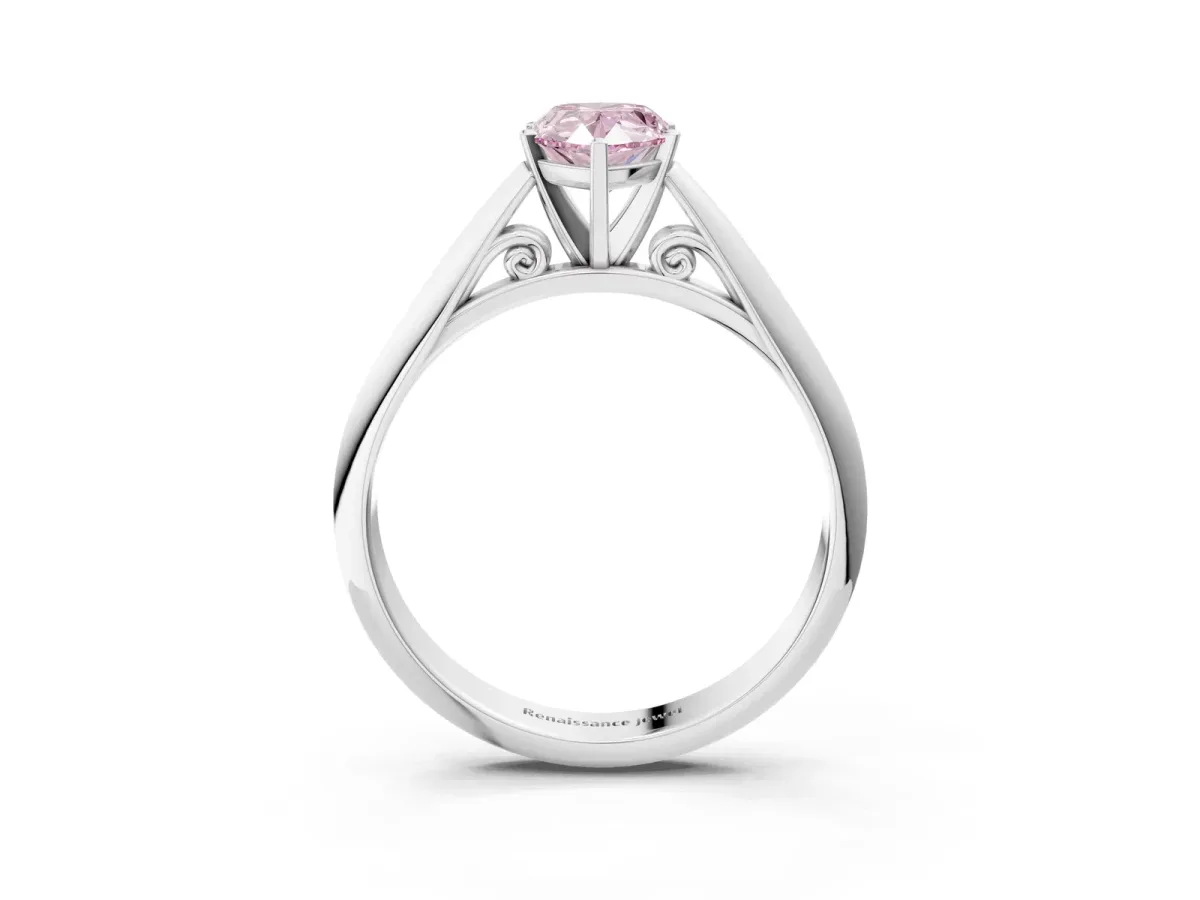Fancy Pink Pear Cut Diamond Solitaire Engagement Ring with Cathedral Setting and Four-Prong Mount Silver
