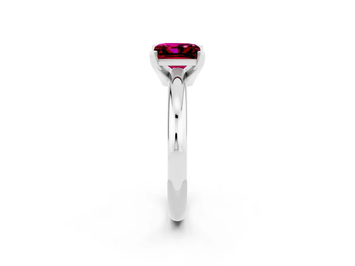 Princess Cut Garnet Solitaire Engagement Ring with Round Band and Four-Prong Setting Silver