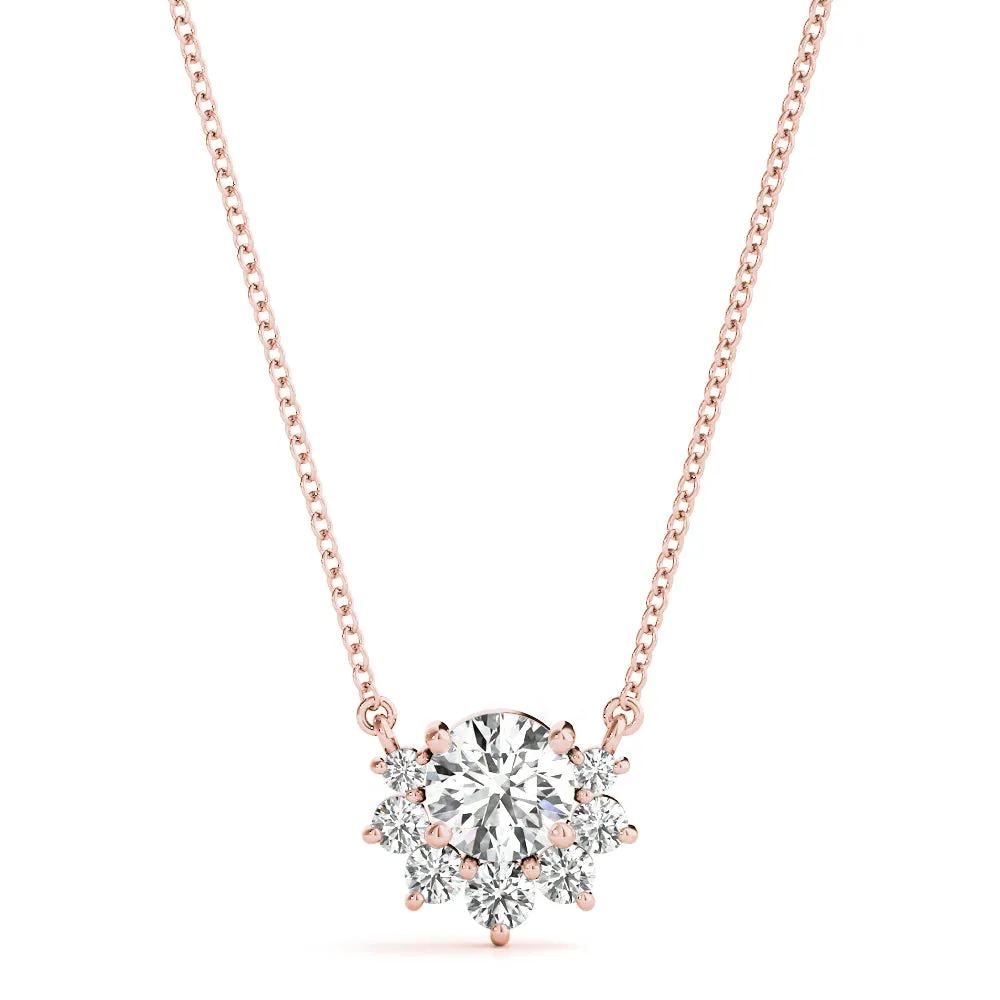 Round Cluster Diamond Pendant with Prong Setting Rose gold