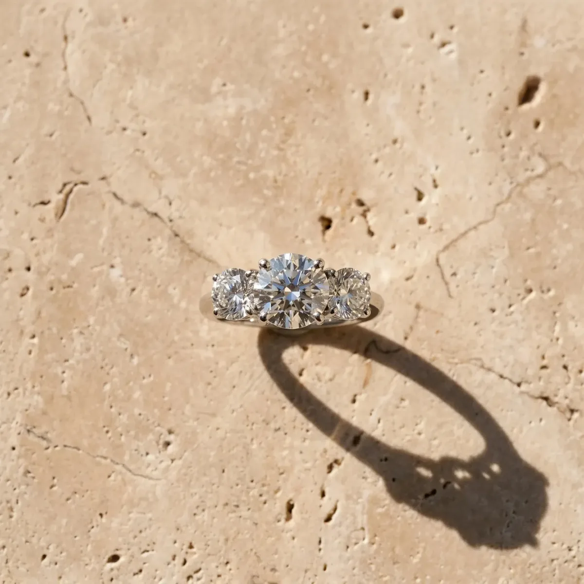 Three-Stone Asscher Cut Cut Diamond Engagement Ring with Prong Setting on a White Gold Band Silver