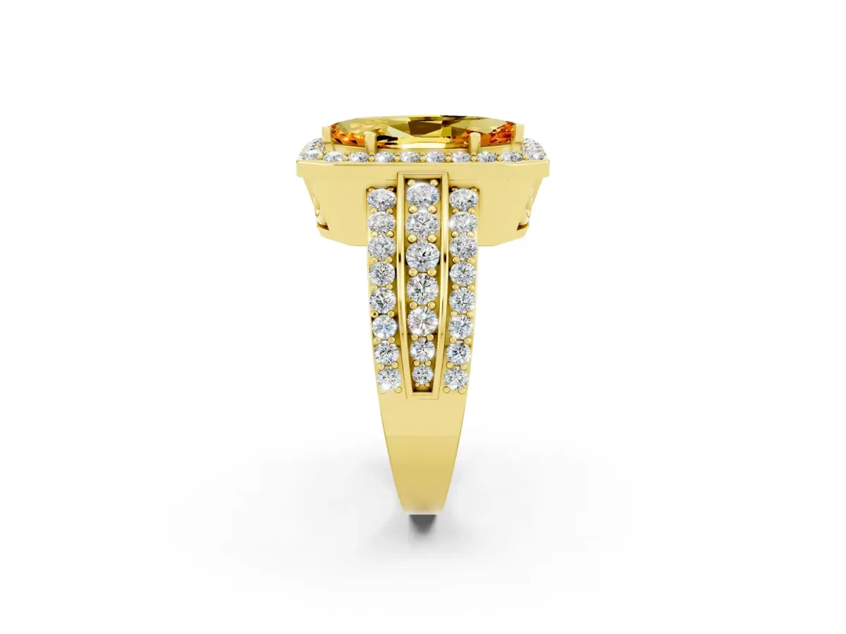 Marquise Cut Halo Citrine Ring with Round Split Shank and Prong Setting Yellow gold