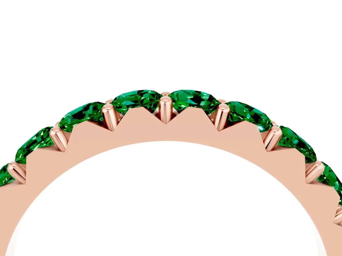 Round Emerald Half Eternity Band with Classic Prong Setting Rose gold