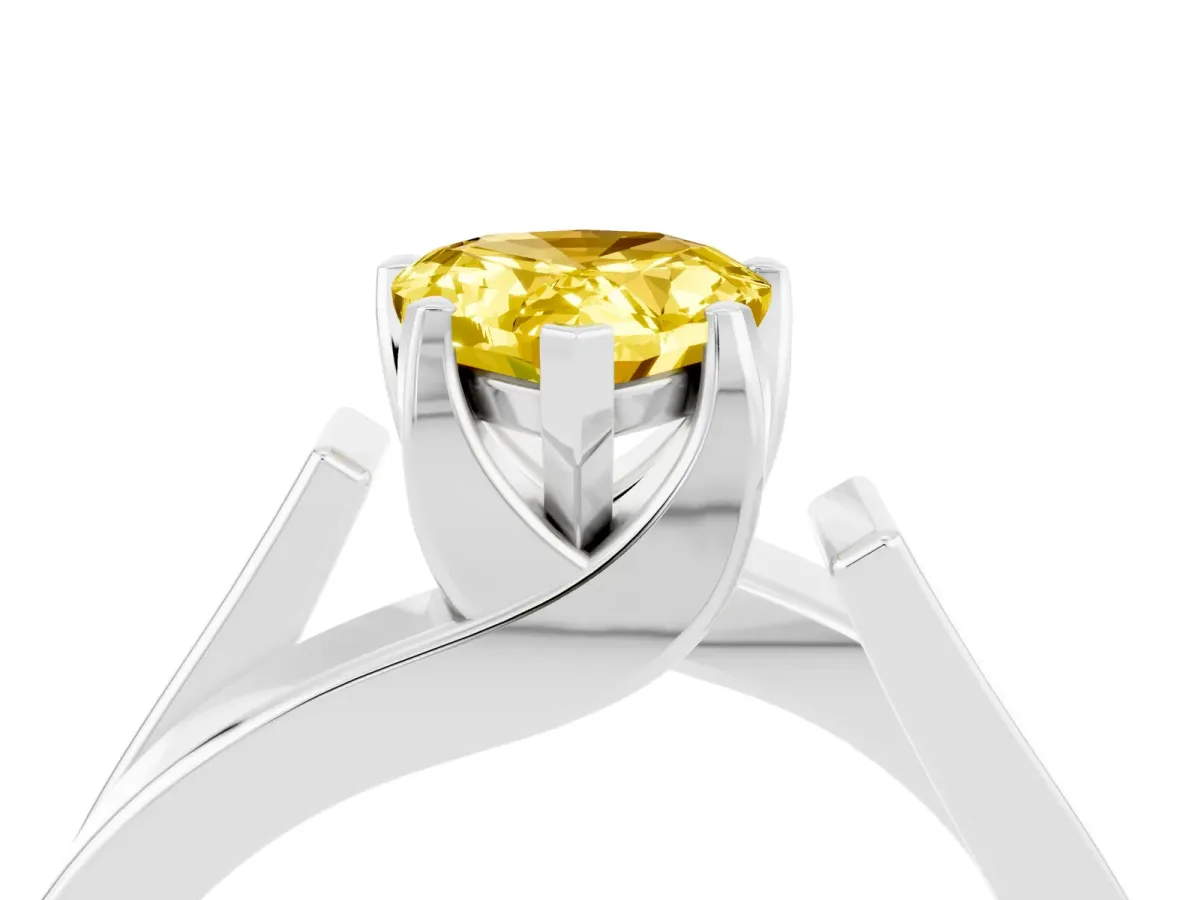 Modern Tension Set Pear Cut Yellow Sapphire Solitaire Wide Band Ring Silver