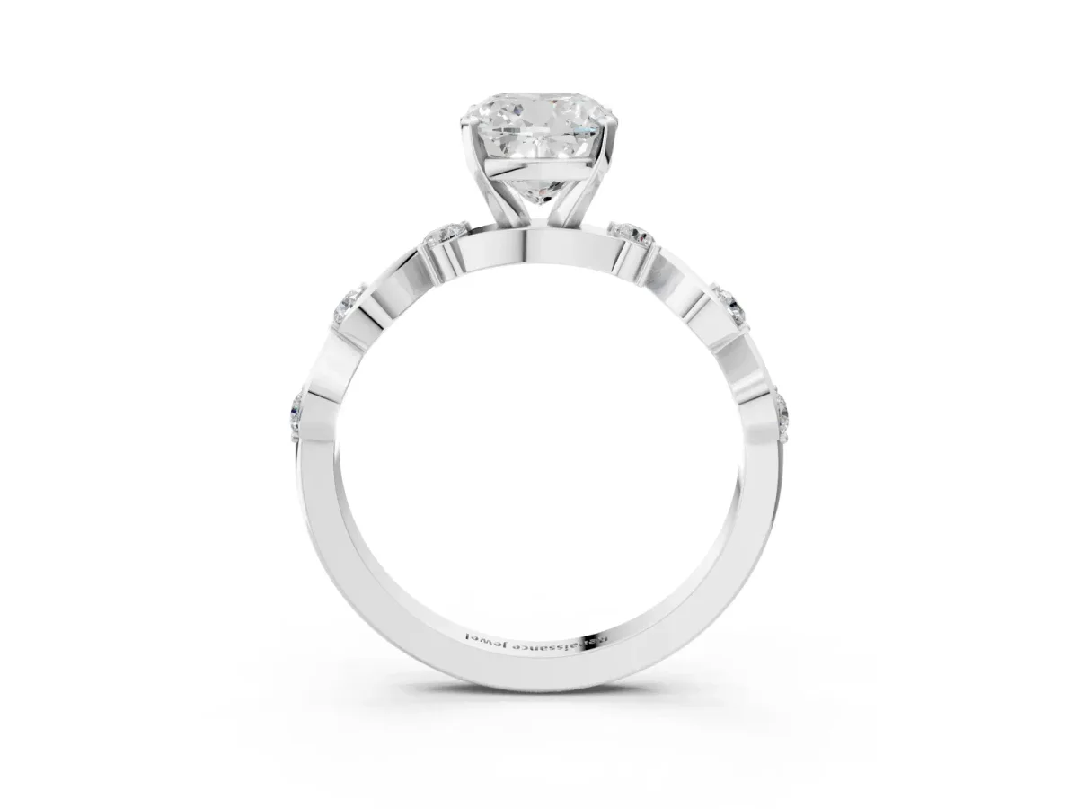Cushion Cut Diamond Solitaire Twisted Band with Round Accents and Prong Setting Silver