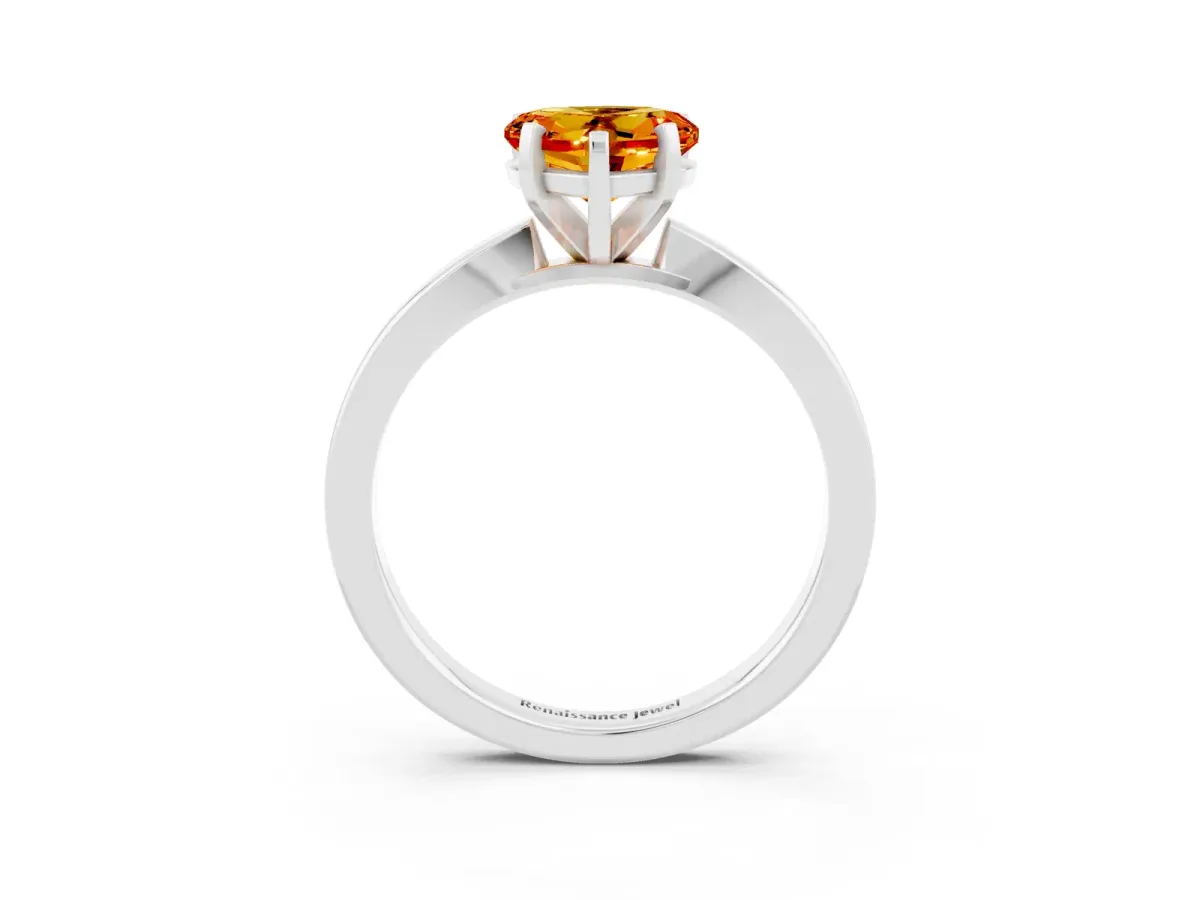 Heart Cut Citrine Solitaire Engagement Ring with Classic Band and Four-Prong Setting Silver