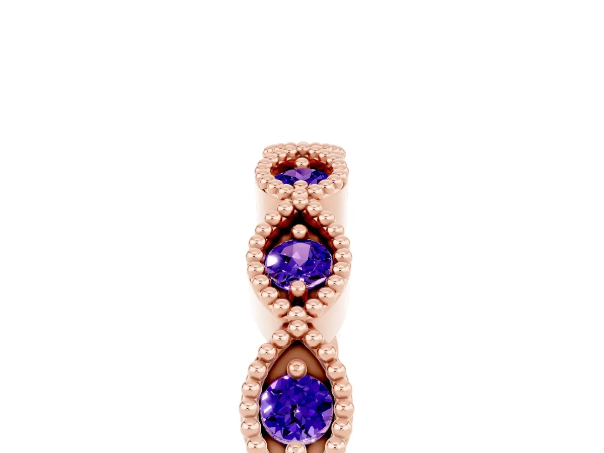 Milgrain Marquise Tanzanite Half Eternity Band with Bezel Setting Rose gold