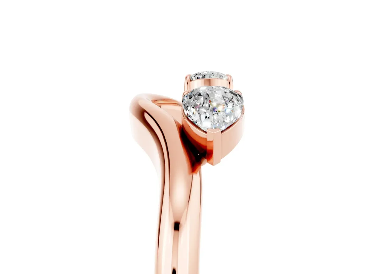 Pear Cut Moissanite Two-Stone Open Band Ring with Prong Setting Rose gold