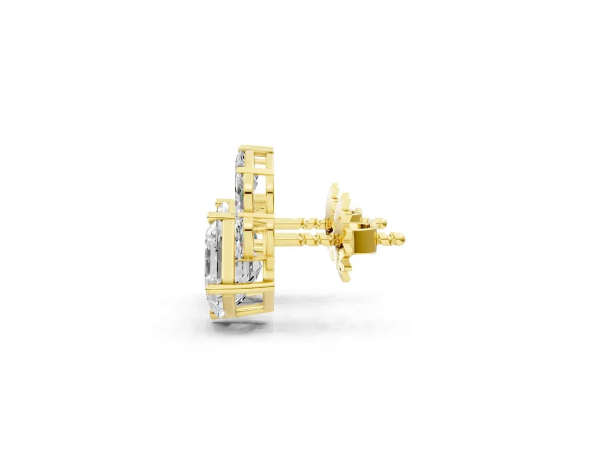 Asscher and Marquise Diamond Cluster Stud Earrings Yellow gold