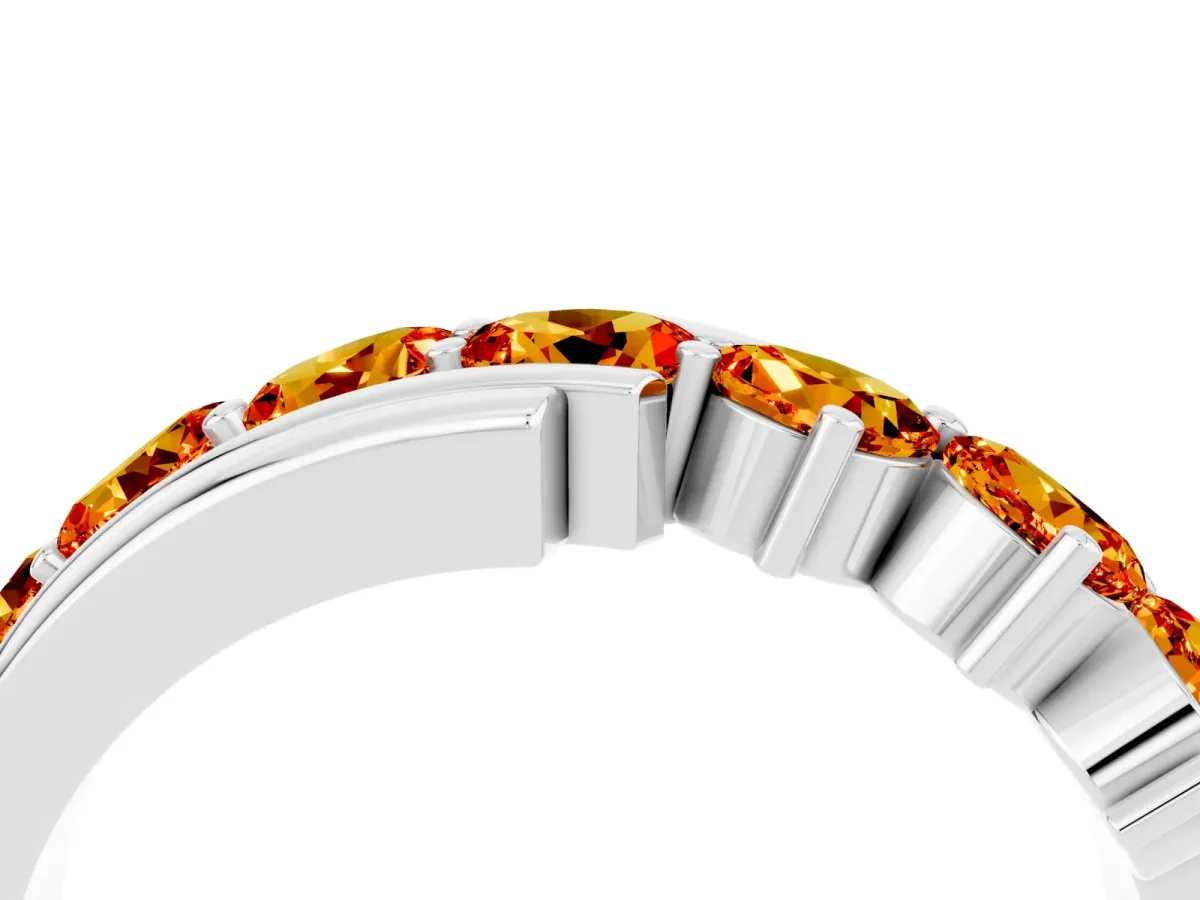 Round Citrine Wave Band with Channel and Shared Prong Setting White gold