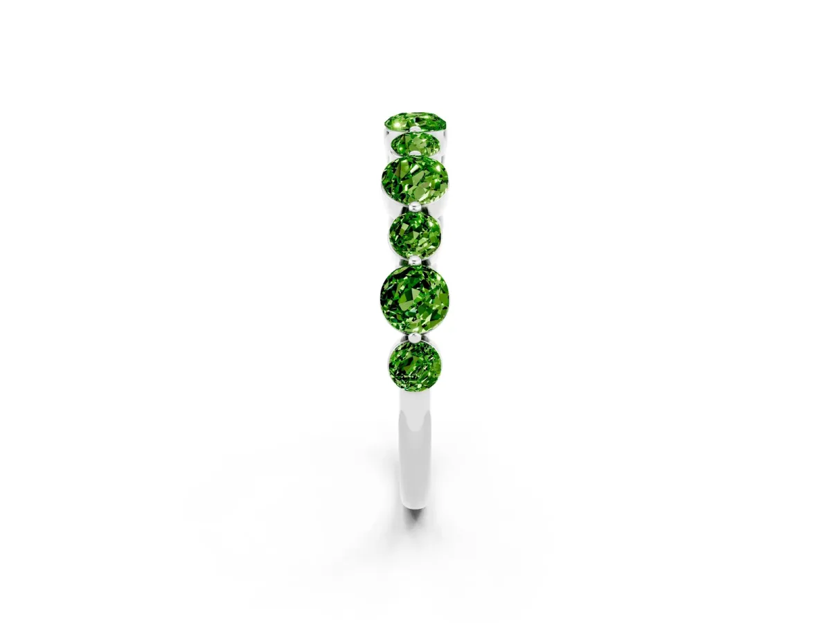 Round Peridot Scalloped Prong Set Eternity Band Silver