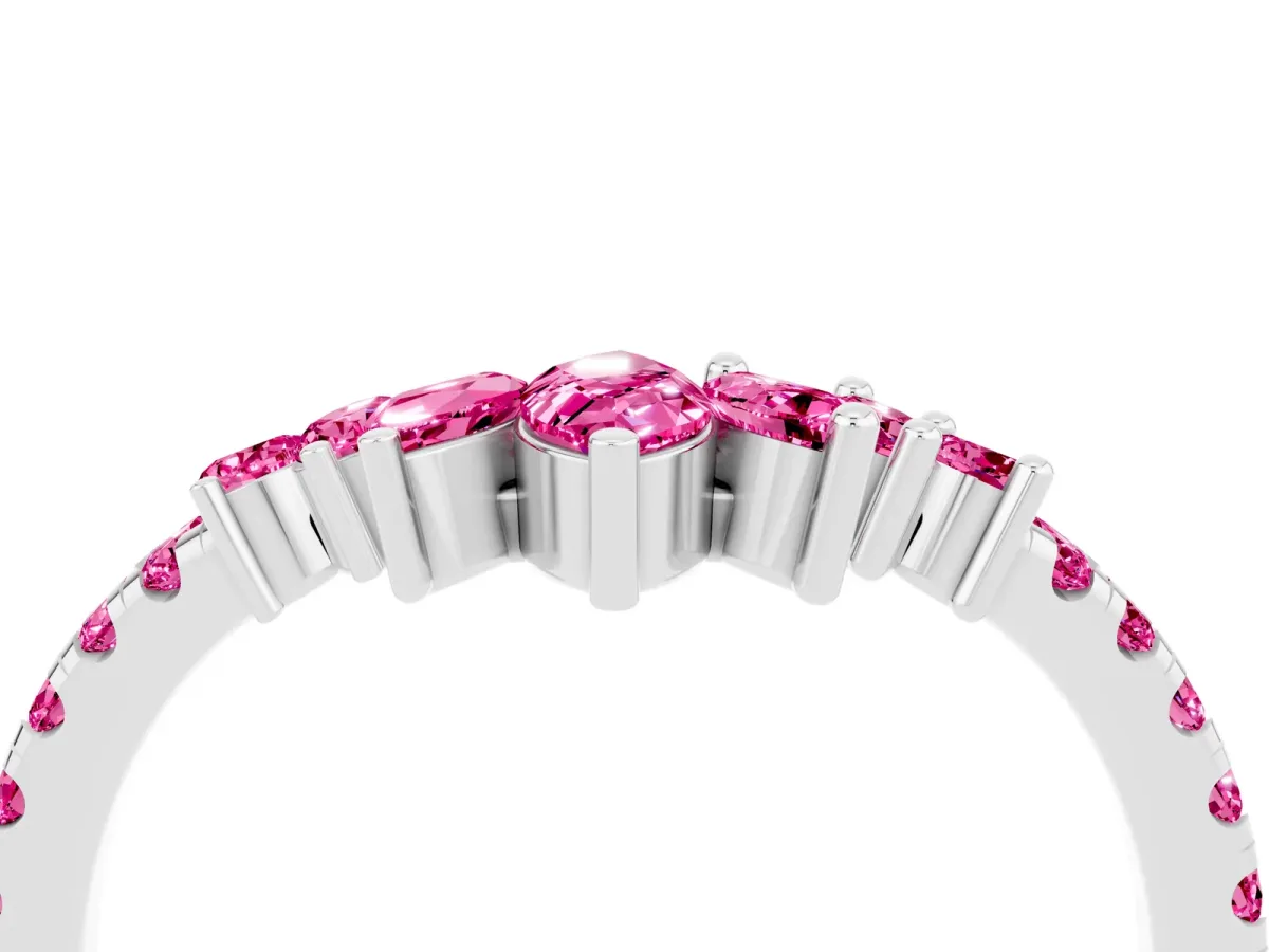 Chevron Marquise and Round Pink Sapphire Open Band with Prong Setting Silver