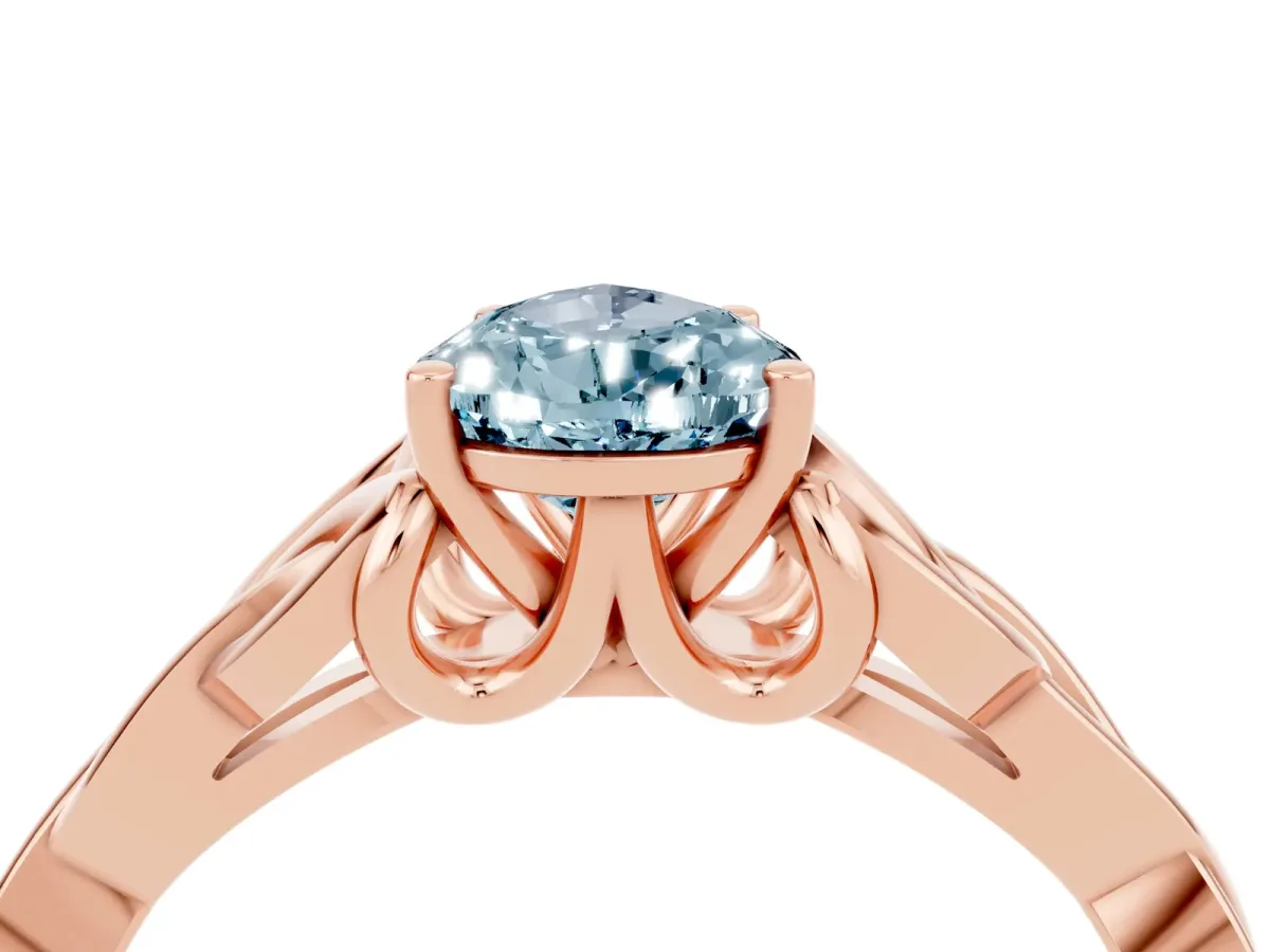 Pear Cut Aquamarine Solitaire Celtic Knot Ring with Four-Prong Setting Rose gold
