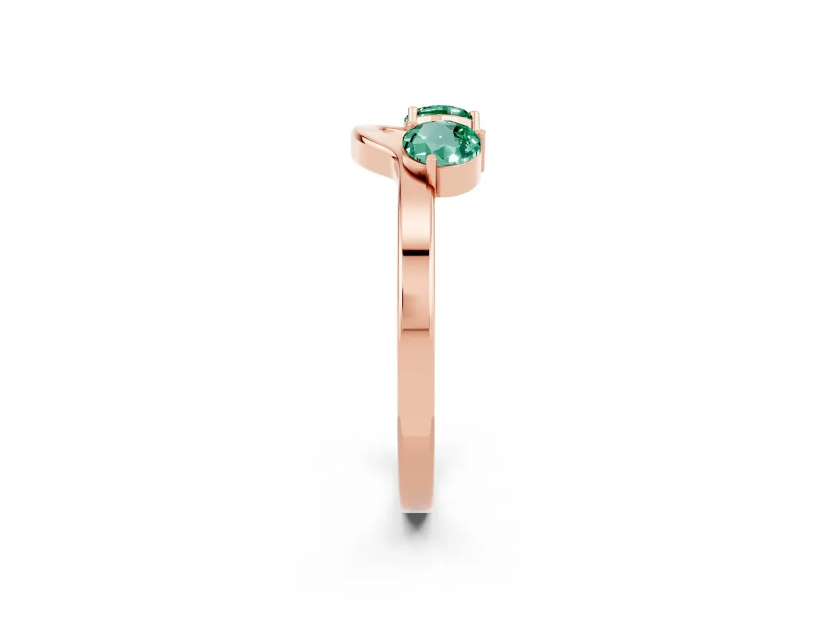 Dual Round Green Sapphire Open Band Ring with Prong Setting Rose gold
