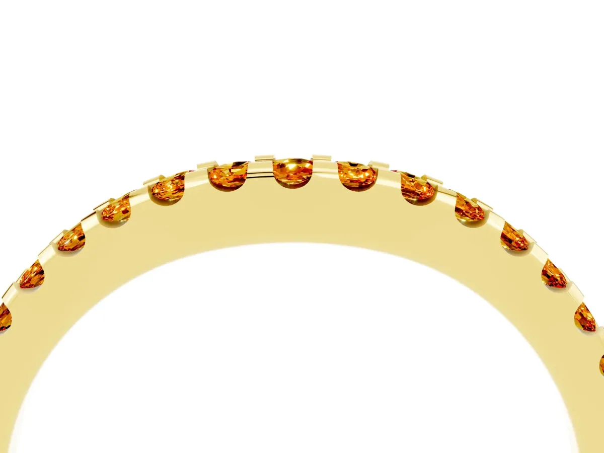 Round Citrine Pavé Curved Wedding Band Yellow gold