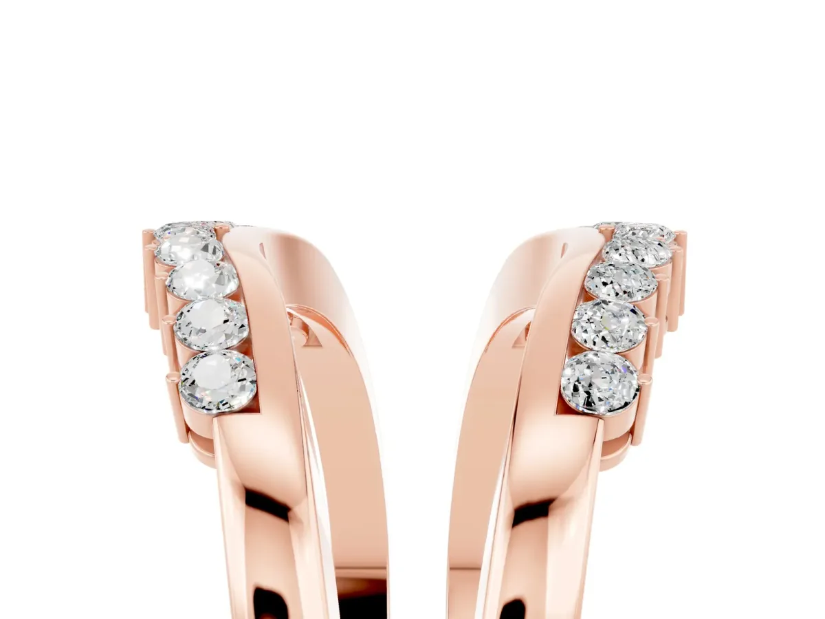 Round Moissanite Chevron Contour Band with Prong Setting Rose gold