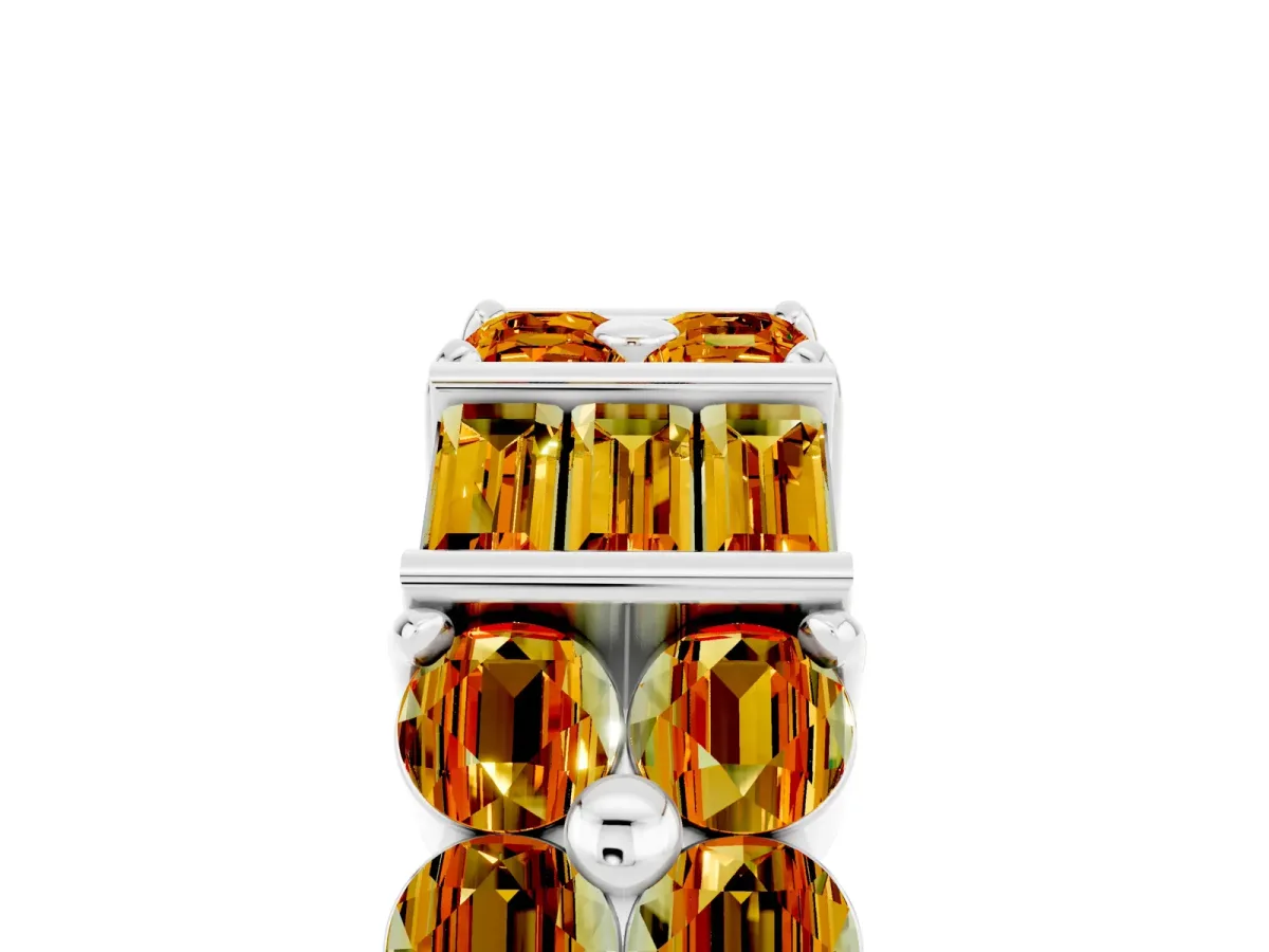 Channel Set Round and Baguette Citrine Anniversary Band with Prong Setting Silver