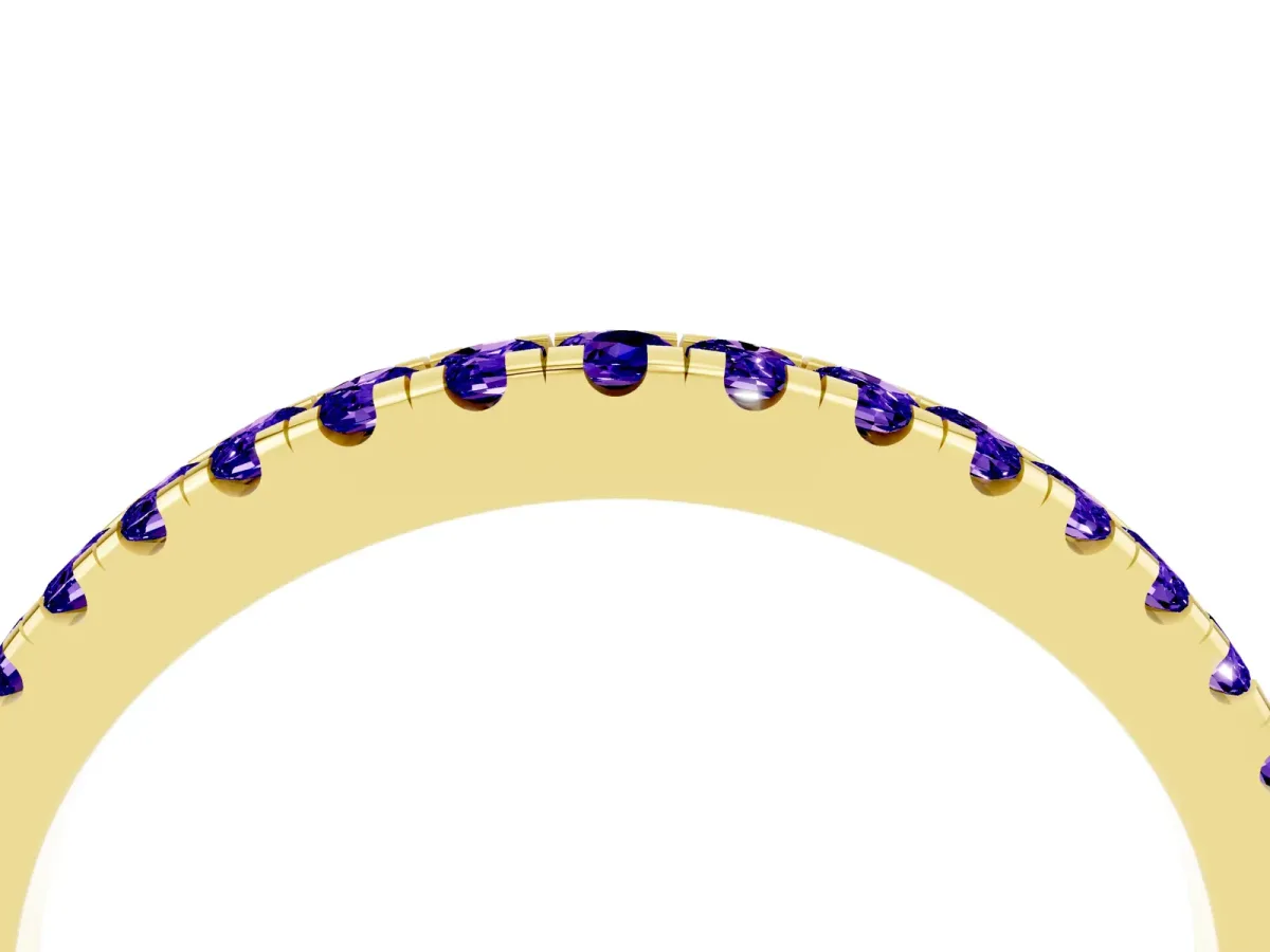 Round Tanzanite Pavé Half Eternity Band with Shared Prong Setting Yellow gold