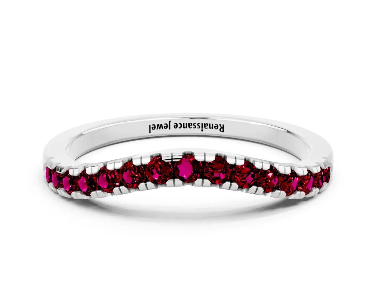 Garnet Pavé Curved Wedding Band White gold