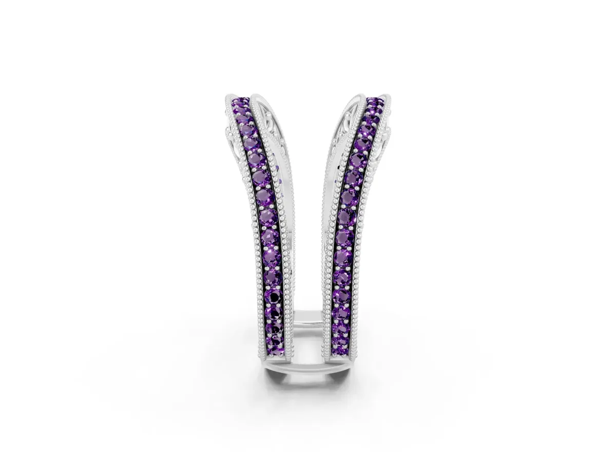 Round Amethyst Milgrain Eternity Band with Channel Setting Platinum