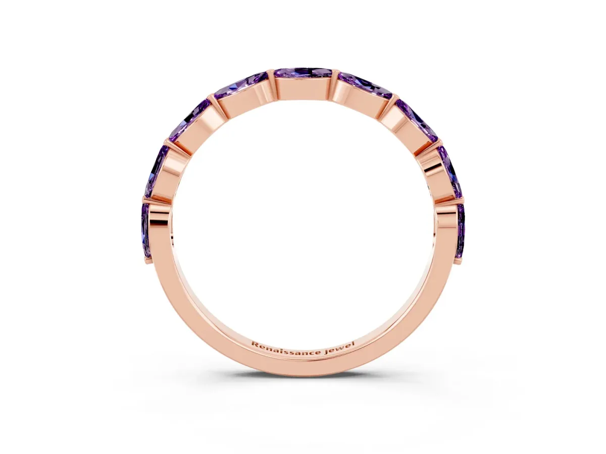 Marquise Amethyst Half Eternity Band with Prong Setting Rose gold