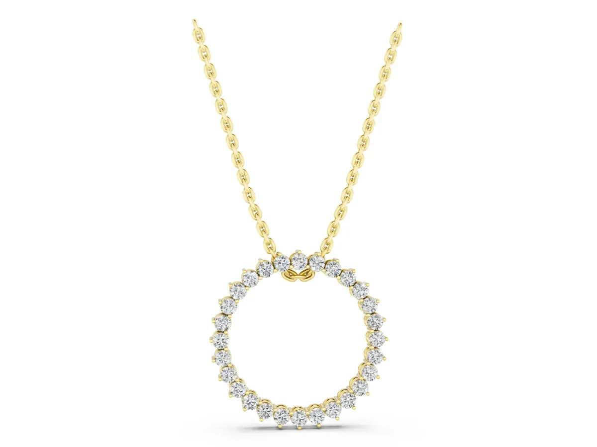 Round Diamond Prong-Set Halo Pendant Yellow gold