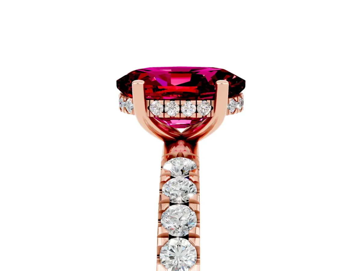 Oval Cut Garnet Pave Band Solitaire Ring with Round and Prong Setting Rose gold