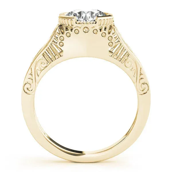 Round Cut Brilliant Solitaire Milgrain Bezel Engagement Ring Yellow gold